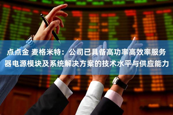 点点金 麦格米特：公司已具备高功率高效率服务器电源模块及系统解决方案的技术水平与供应能力